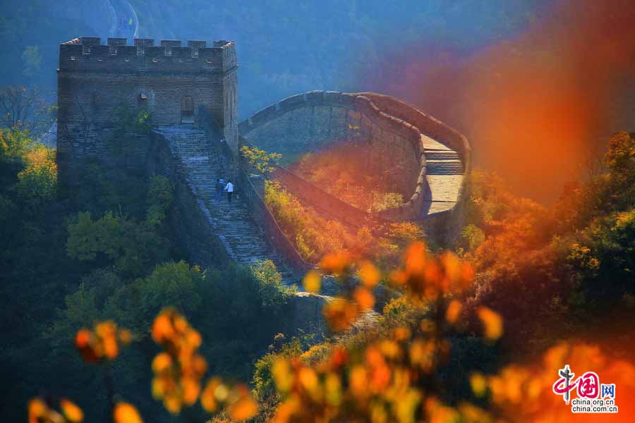 Admirer les feuilles rouges autour de la Grande Muraille Jinshanling