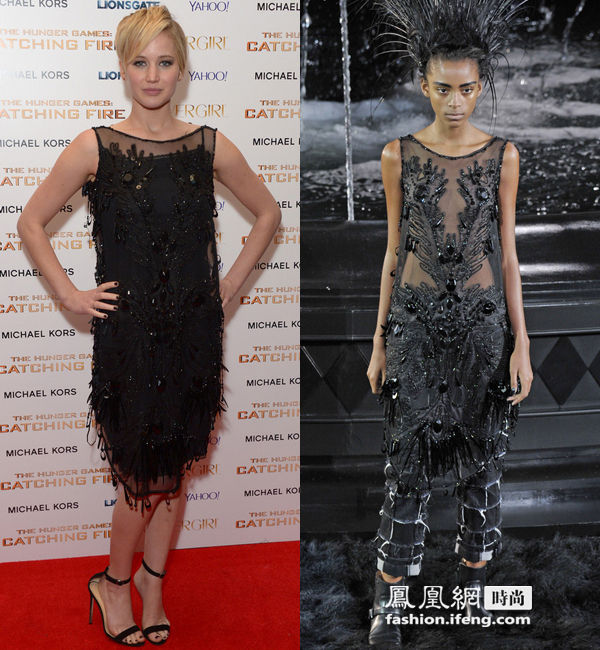 Le 11 novembre 2013, Jennifer Lawrence en Louis Vuitton assiste au gala organisé après la projection en avant-première du film Hunger Games : L'Embrasement à Londres.