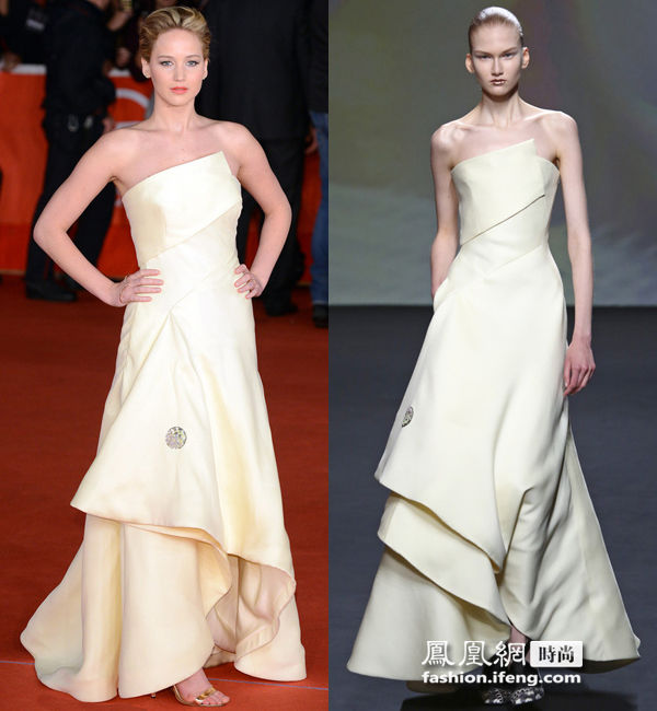 Le 14 novembre 2013, Jennifer Lawrence en Dior assiste à l'avant-première du film Hunger Games : L'Embrasement au Festival du film de Rome.