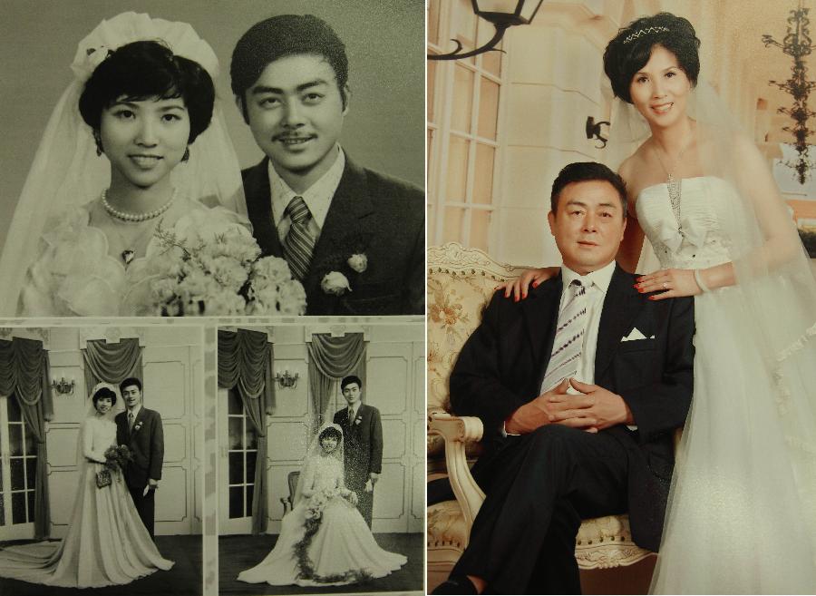 La nouvelle photo de souvenir de mariage de Monsieur Zhu à côté de celle prise il y a 31 ans. 