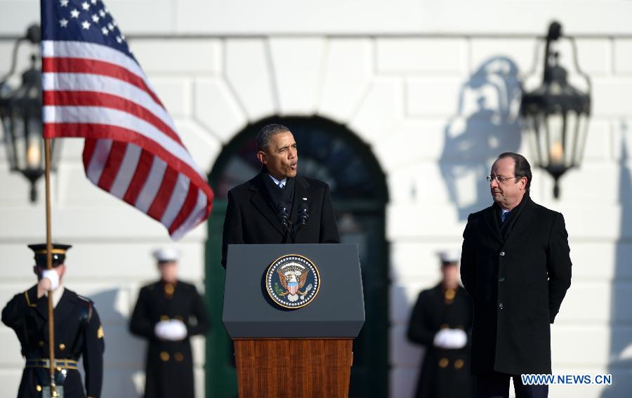 Accueil du président français par son homologue américain à la Maison Blanche (9)