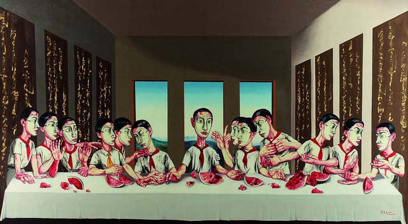 Zeng Fanzhi et sa peinture de la Cène [Photo: China Daily] 