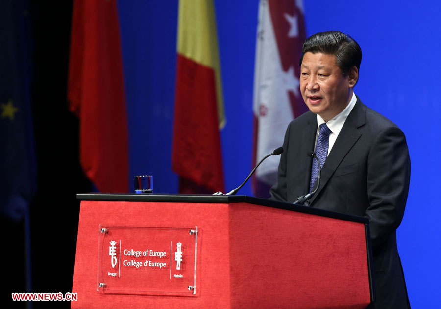 Le président chinois Xi Jinping a présenté plusieurs facettes de la civilisation chinoise lors d'un exposé devant des étudiants et des professeurs du Collège d'Europe à Bruges en Belgique, le 1er avril 2014.
