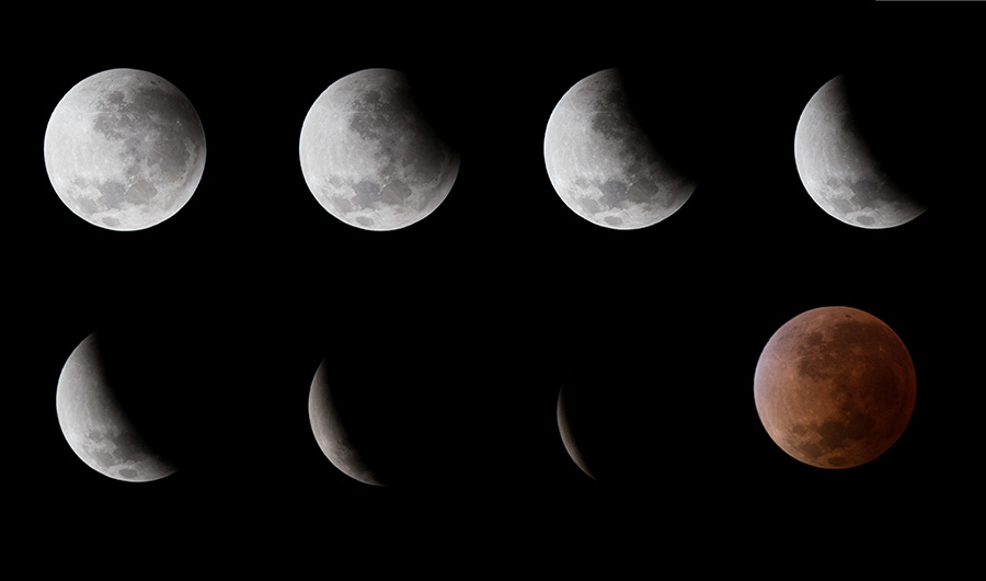 Cette image recomposée montre l'enchaînement entier de l'éclipse lunaire observée le 15 avril à Buenos Aires en Argentine. (Photo : Xinhua)